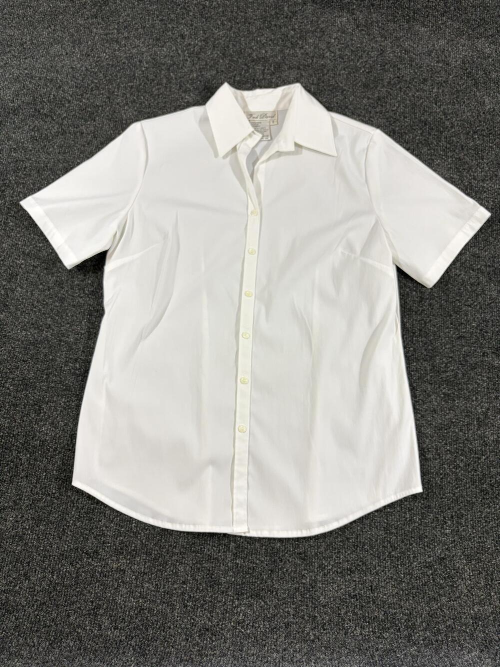Fred David Shirt Womens 8 White Short Sleeve Button Up Stretch Basic Top